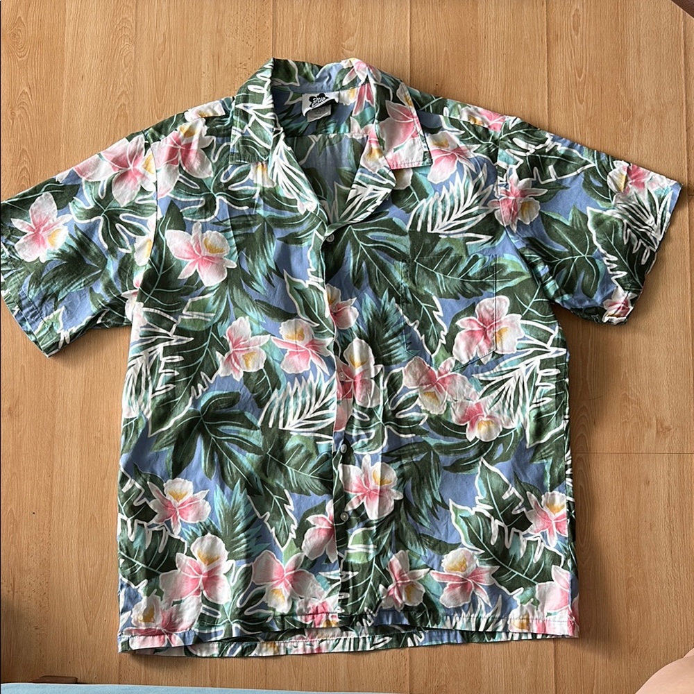Hilo Hattie Green floral Hawaiian Shirt xL